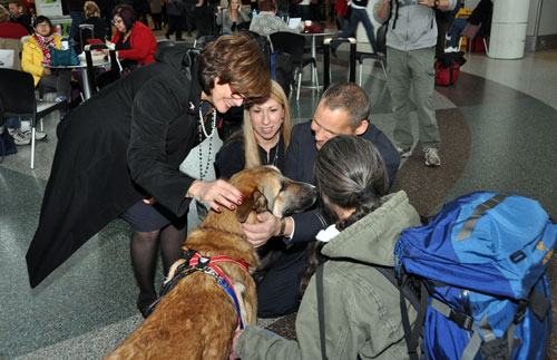 jpg Thor with the flight crew at SeaTac airport