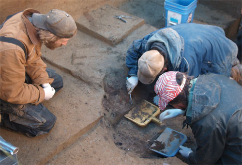 jpg Joshua Reuther, Ben Potter and Joel Irish excavate the burial pit at the Upward Sun River site in Alaska.