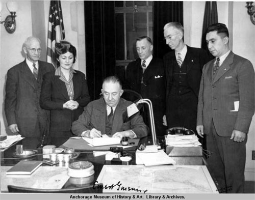 jpg Governor Ernest Gruening signing the Anti-Discrimination Bill, 1945.