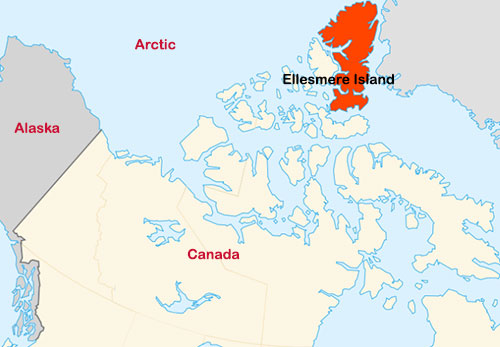 jpg Map showing the location of Ellesmere Island.