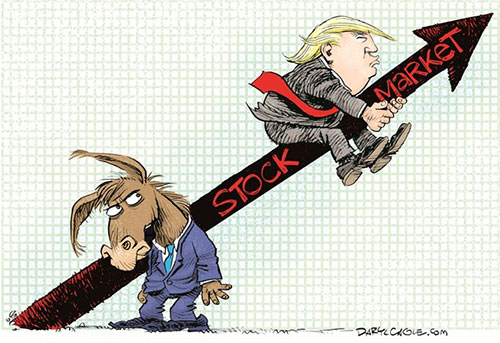 jpg Editorial Cartoon: Trump Rides the Stock Market Up