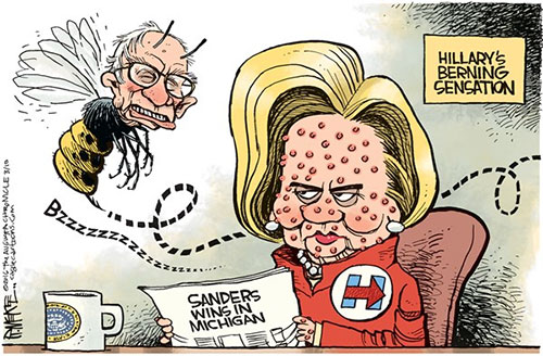 jpg Editorial Cartoon: Bernie Bugs Hillary