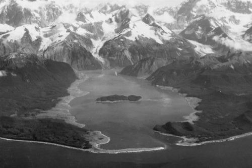 jpg An earthquake-triggered tsunami stripped vegetation from the hills and mountains above Lituya Bay in 1958. 