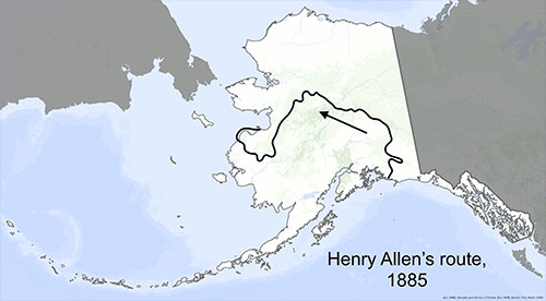 jpg A map of Alaska shows Lt. Henry Allen's exploration route along the Copper, Tanana, Koyukuk and Yukon rivers.
