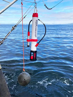 jpg CTD (conductivity, temperature, and depth) device being used by trollers to collect data about the physical and biological properties of the water column