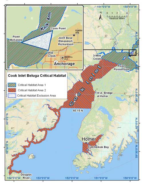 beluga whale habitat map. Map courtesy NOAA