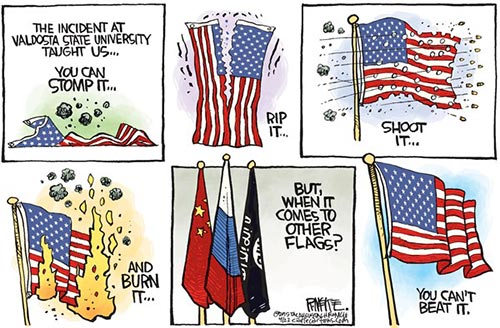 jpg Political Cartoon: Flag Stomped On