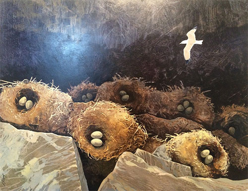 jpg Best of Show:
Laura Kemp, “Kittiwake Cliff,” Acrylic, Species: Black-legged kittiwake