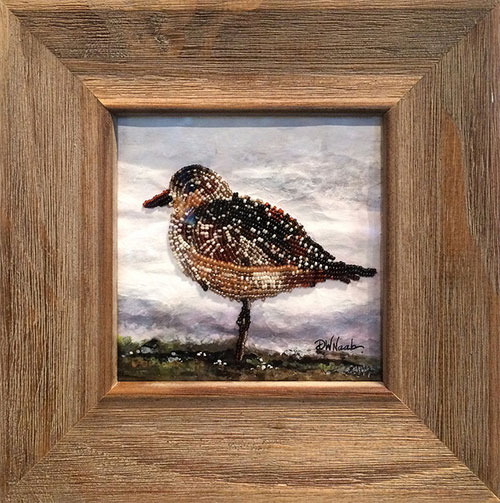 jgp People’s Choice: 
Diane Naab, “Plover,” Glass beads and acrylic, Species: American golden plover