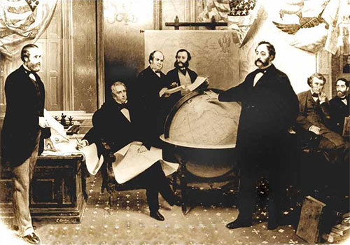 jpg The signing of the Alaska Treaty of Cessation on March 30, 1867. L–R: Robert S. Chew, William H. Seward, William Hunter, Mr. Bodisco, Eduard de Stoeckl, Charles Sumner and Frederick W. Seward.