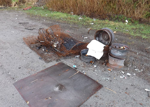 jpg Burned mattress springs and burned wheels from Whipple Creek