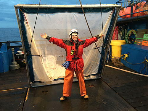 jpg Heidi Mendoza-Islas stands in front of a Methot net used for collecting large jellyfish in the Gulf of Alaska.