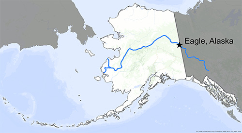 jpg A map shows the location of the town of Eagle, near the border with Canada, and the course of the Yukon River.
