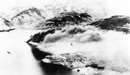 jpg Japanese transport burning after U.S. air attack on Kiska Harbor, 18 June 1942