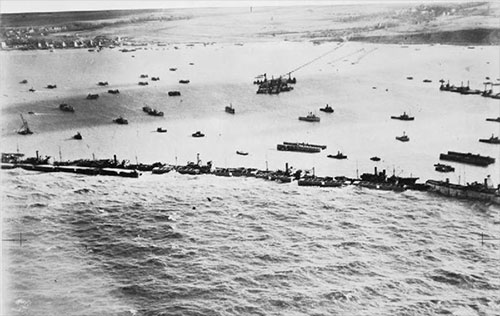 jpg To stage their invasion of Nazi-held France, Allied forces created floating harbors in the English Channel where ships could safely dock to send soldiers and supplies ashore. 