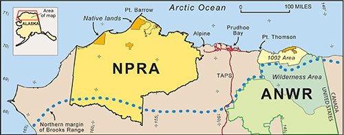 jpg A map of northern Alaska showing the location of the National Petroleum Reserve-Alaska (NPRA) and the Arctic National Wildlife Refuge.