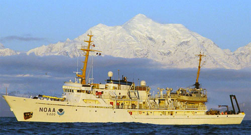 jpg NOAA Ship Fairweather. in the Gulf of Alaska with namesake Mt. Fairweather