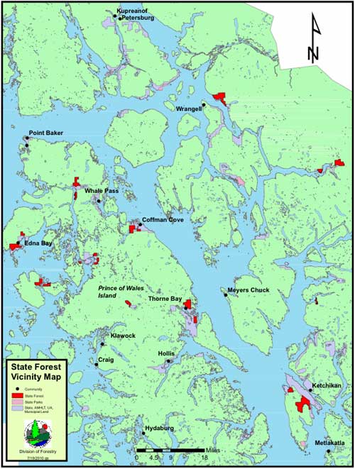 The State's third and newest forest includes 25,291 acres of land located in southern southeast Alaska.