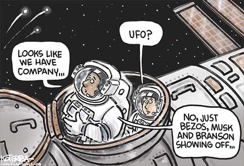 jpg Political Cartoon: Bezos, Musk and Branson in Space 