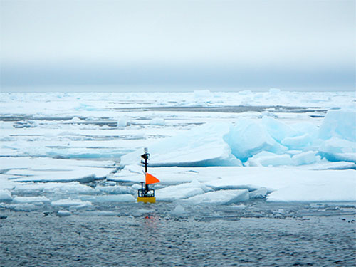 jpg A wave sensor developed by Thomson during a 2013 test. He is deploying the instruments this summer in the Arctic Ocean.
