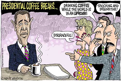 jpg Political Cartoon: Obama Vacations and Coffee Breaks