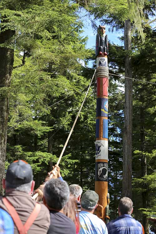 jpg The 37-foot Veterans Totem Pole was placed in Klawock’s newly constructed Veterans Totem Park to honor all Alaska veterans. 