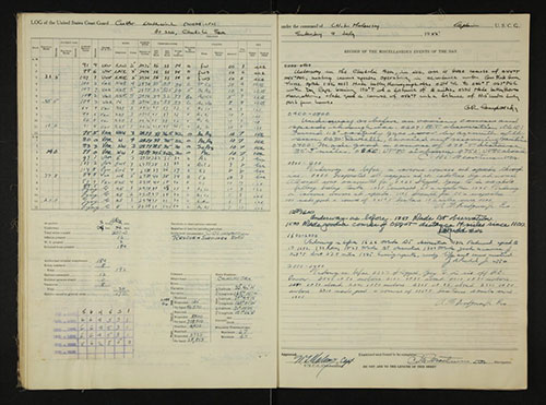 jpg This logbook page from the U.S. Coast Guard Cutter Northwind was written July 9, 1955, in the Chukchi Sea .