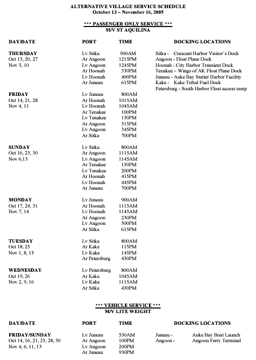 Service Schedule