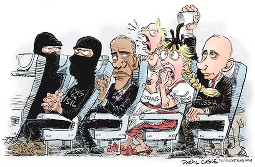 jpg Political Cartoon: Obama Squeezed into the World Plane 