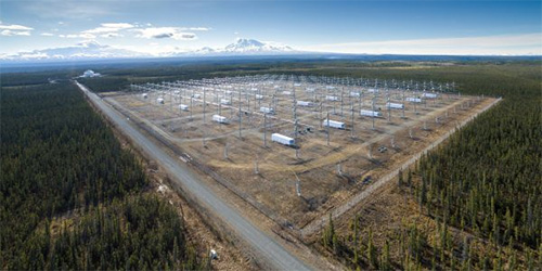 jpg HAARP includes a 40-acre grid of antenna towers, comprising the most powerful ionospheric heater in the world.