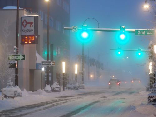 jpg Downtown Fairbanks, Alaska, hits minus 32 degrees Fahrenheit on a cold day in January 2017.