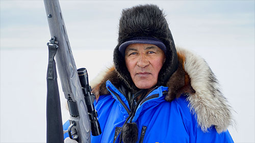 jpg Roswell Schaffer Sr., an Iñupiaq elder and hunter from Kotzebue who co-authored a recent study of ice season changes, hunts for bearded seals in May 2019.
