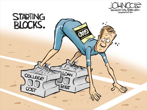 jpg Political Cartoon:  College starting blocks