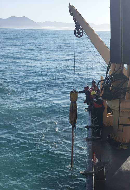 jpg Scientists prepare to lower a piston corer off Haida Gwaii, British Columbia, to sample seafloor sediment near the Queen Charlotte-Fairweather fault.