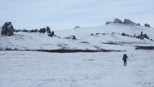 jpg John Shook of Fairbanks skis toward Serpentine Hot Springs on the Seward Peninsula.