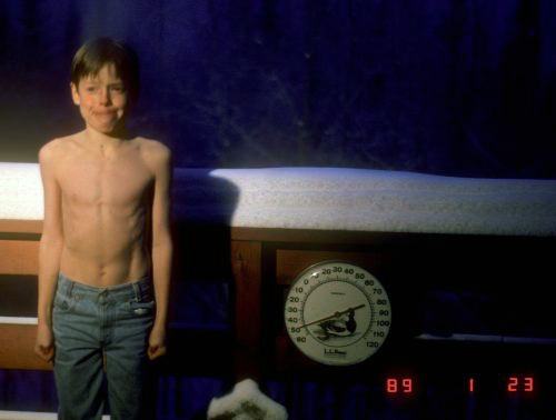 jpg A 9-year-old Carl Tape — now a seismologist at UAF’s Geophysical Institute — poses beside a thermometer registering 50 below zero Fahrenheit during a Fairbanks cold snap in January 1989.