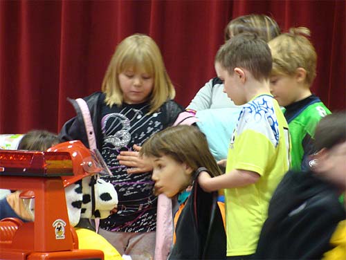 jpg Point Higgins Elementary students with Patches and Pumper.