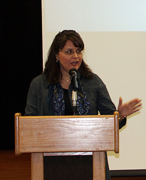 jpg Debbie Patton, General Manger of Ketchikan Indian Community explains the 2012 KIC budget to members.  Photograph by Cliff Guthrie 