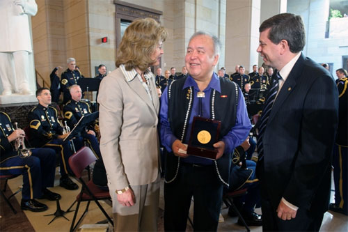 jpg Commander William “Ozzie” Sheakley representing the Central Council of Tlingit and Haida Indian Tribes of Alaska is pictured with Senators Lisa Murkowski and Mark Begich.