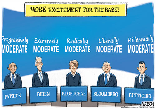 jpg Political Cartoon: Moderate Democrats Take Center Stage at Debate