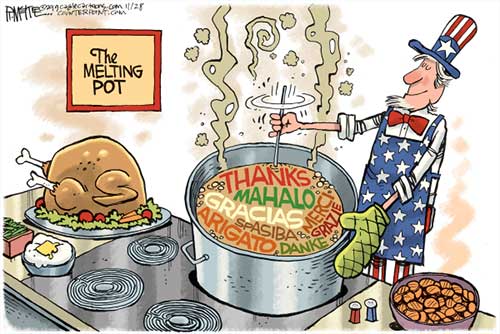 jpg Political Cartoon: Thanksgiving Day Melting Pot