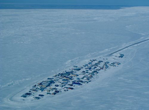 jpg Sea ice abuts the coast in April near the village of Kivalina in northern Alaska.