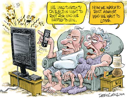 jpg Political Cartoon:  Rooting for the Election Result on TV