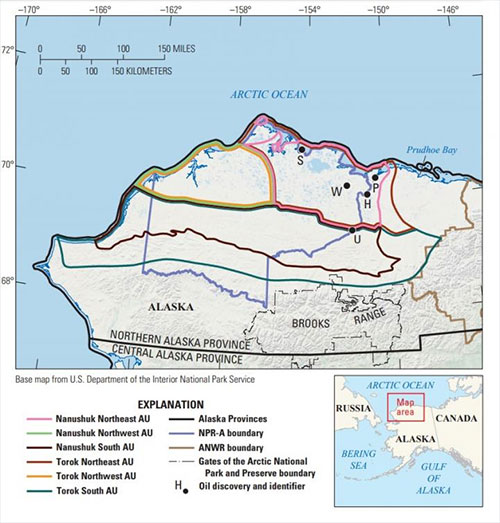 jpg This map shows the assessment units of the USGS assessment of the National Petroleum Reserve-Alaska and adjacent state and Tribal lands and waters.
