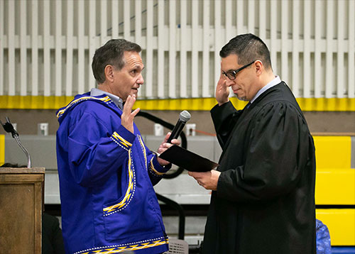 jpg Kevin Meyer is sworn in as Alaska's 14th Lieutenant Governor by Superior Court Judge Paul Roetman in Kotzebue, Alaska.