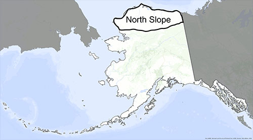 jpg A map indicates the area of Alaska known as the North Slope.