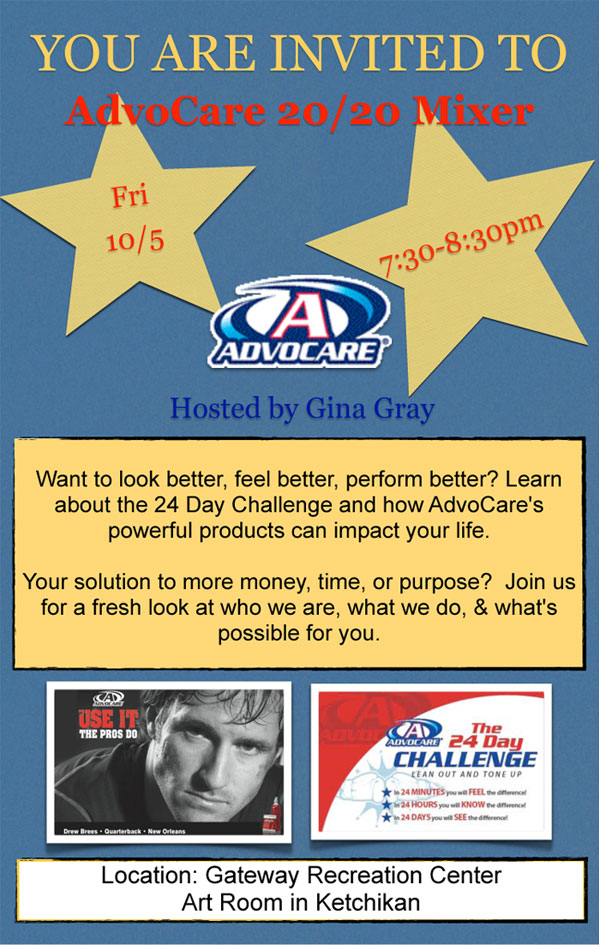 AdvoCare 20/20 Mixer - Ketchikan, Alaska - Click here