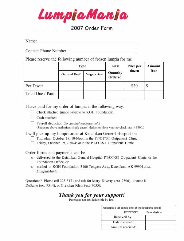 Lumpia Mania Order Form
