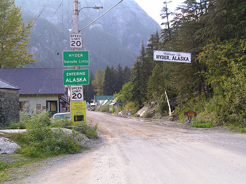 jpg The border between Stewart, British Columbia and Hyder, 
as seen from the Canadian side.