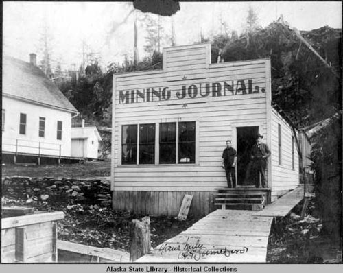 jpg Front of small wooden building that housed Ketchikan's newspaper "Mining Journal"